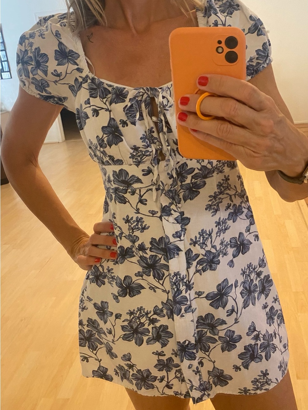 Blue White Floral Dress | Puff Sleeve Summer Dress | M